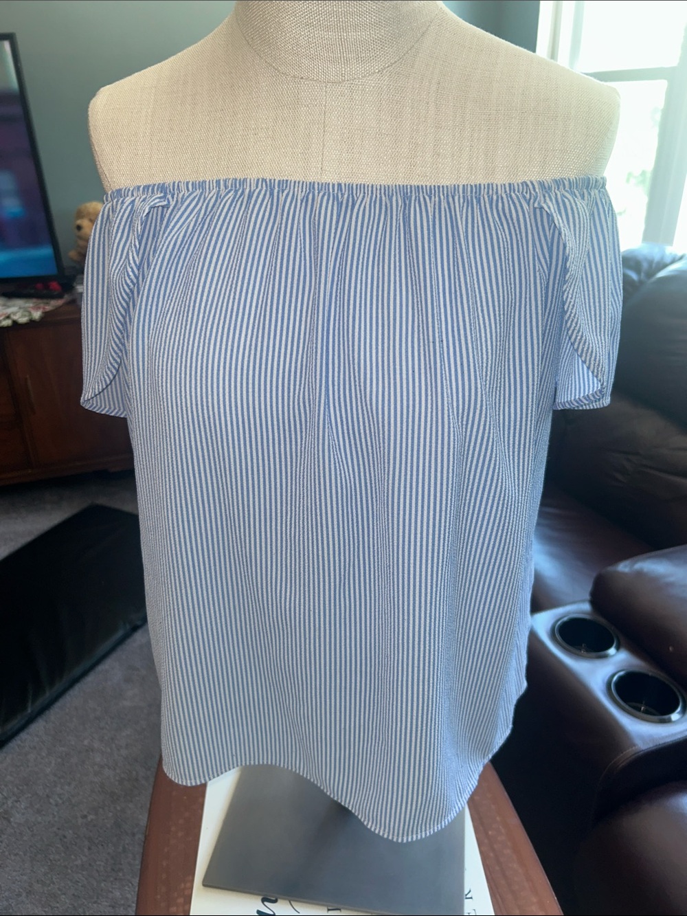 Atmosphere S-10 blue and White Striped Off-Shoulder Tunic or you can wear up!
